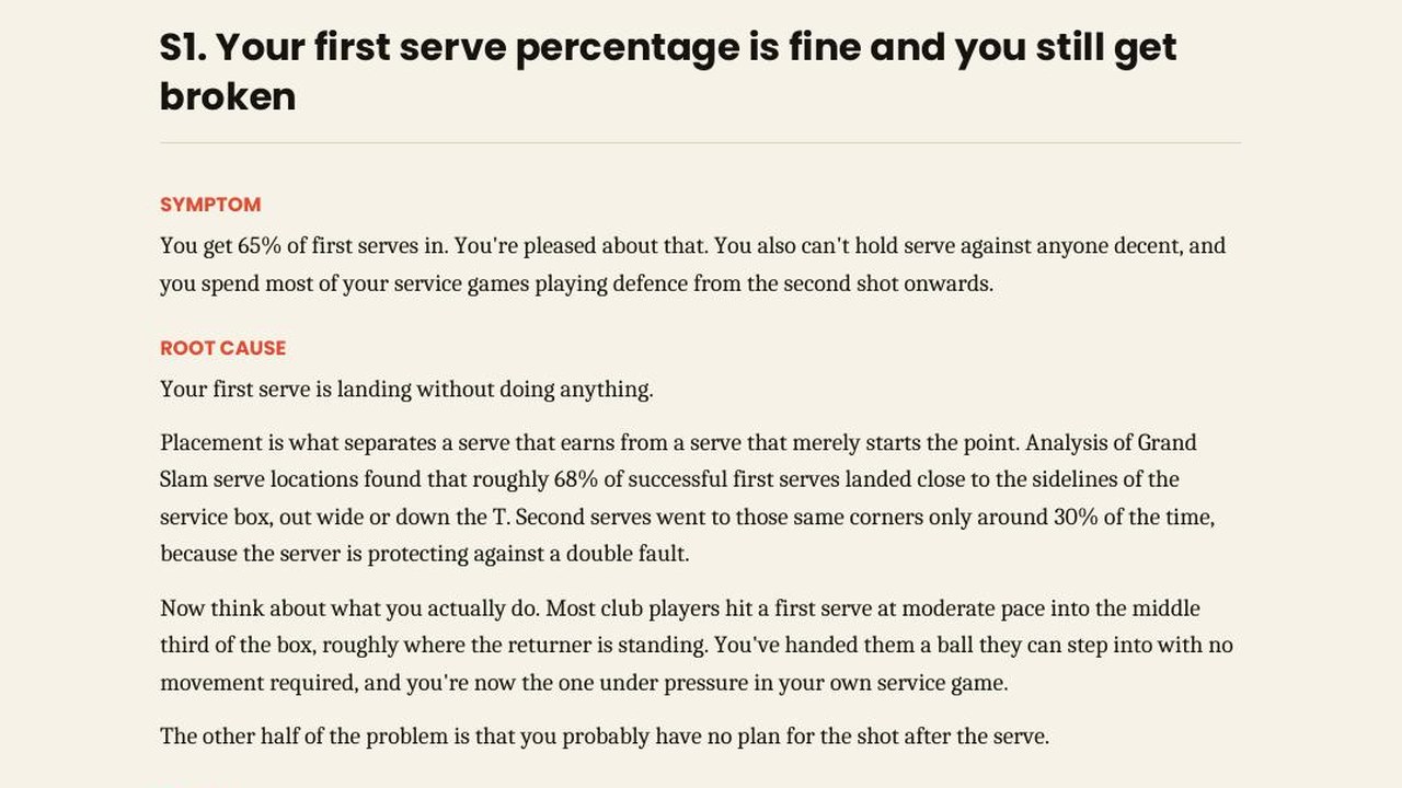 Entry S1 on getting broken despite a good first serve percentage